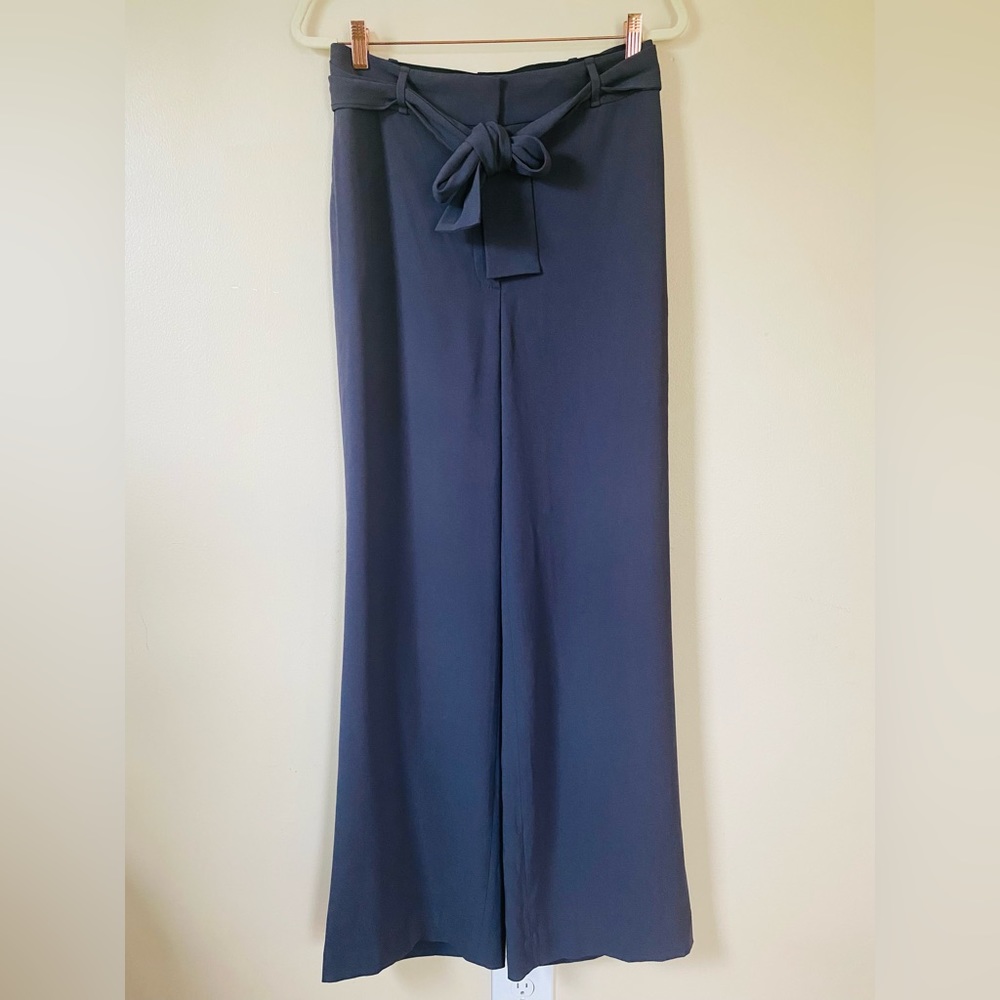 Aritzia Babaton Wide Leg High Waisted Trousers with Tie Belt Slate Blue‎ Gray